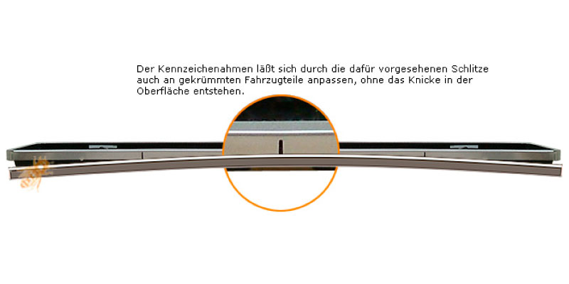 Volledelstahl Kennzeichenhalter leicht gebogene Ausführung kurz lang  wählbare Breite 300 bis 520 mm –